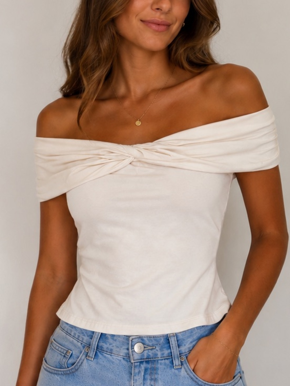 Abercrombie Off the Shoulder Twist Top Modal-Blend Cream Size Small